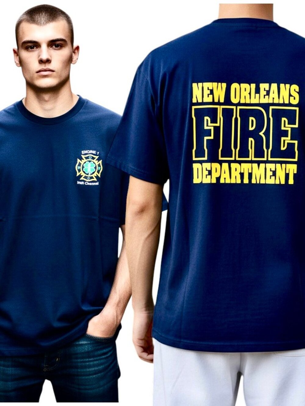 Gildan New Orleans NOFD T-Shirt Blue Engine 1 IRISH CHANNEL Mens XL